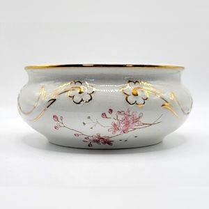 Vintage DIANA J &EM  Floral Shaving Bowl ? Trinket Dish Guilding Pink Flowers